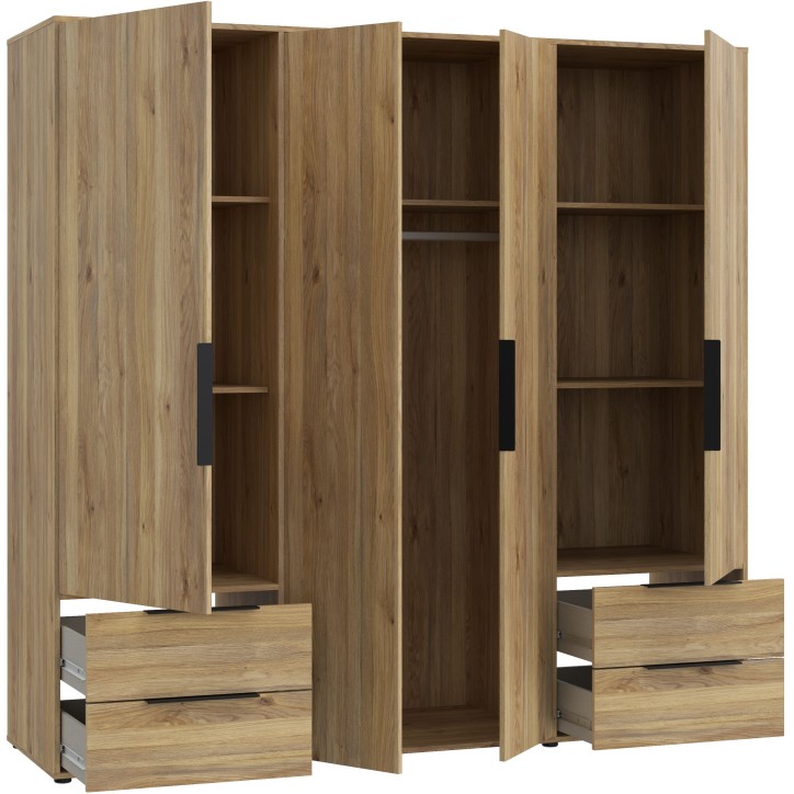 Armoire de chambre - Décor Chene - 4 portes battantes + 4 tiroirs - L205,9 x P59 x H200,1 cm - ORKNEY Armoire de chambre - Décor Chene - 4 portes battantes + 4 tiroirs - L205,9 x P59 x H200,1 cm - ORKNEY