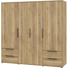 Armoire de chambre - Décor Chene - 4 portes battantes + 4 tiroirs - L