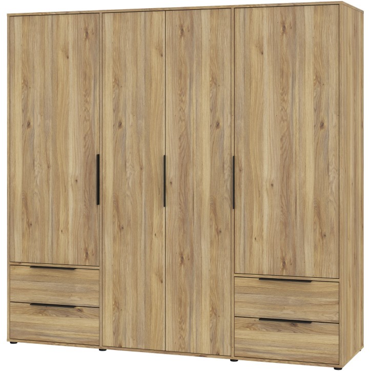 Armoire de chambre - Décor Chene - 4 portes battantes + 4 tiroirs - L205,9 x P59 x H200,1 cm - ORKNEY Armoire de chambre - Décor Chene - 4 portes battantes + 4 tiroirs - L205,9 x P59 x H200,1 cm - ORKNEY