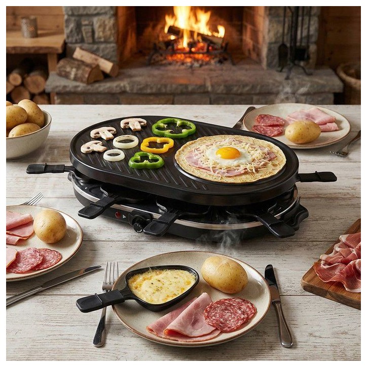 Raclette 3 en 1 - ONLI - ON1035N - 8 personnes - grill / crepiere