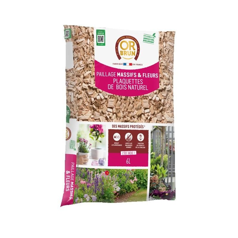 Paillage Massifs & Fleurs - OR BRUN - OBRPCLA6U - 6L - Plaquettes de b