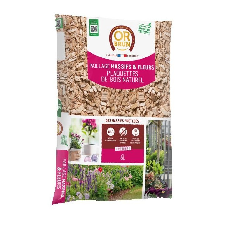 Paillage Massifs & Fleurs - OR BRUN - OBRPCLA6U - 6L - Plaquettes de bois naturel