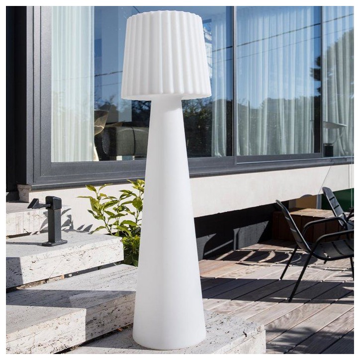 Lampadaire extérieur sans fil - LUMISKY - LADY C110 - LED multicolore dimmable - Abat-jour ondulé - Télécommande - H110 cm