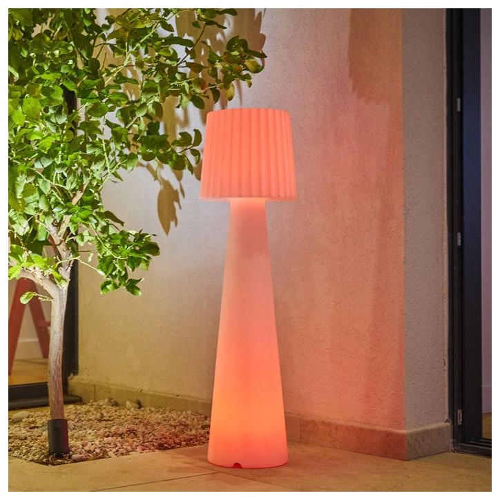 Lampadaire extérieur sans fil - LUMISKY - LADY C110 - LED multicolore dimmable - Abat-jour ondulé - Télécommande - H110 cm