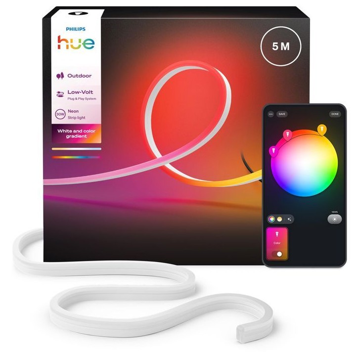 Ruban LED - PHILIPS HUE - Neon extérieur - 5 metres - 1100 lm - Ambiance - Ajustable - Résistant - Base tension