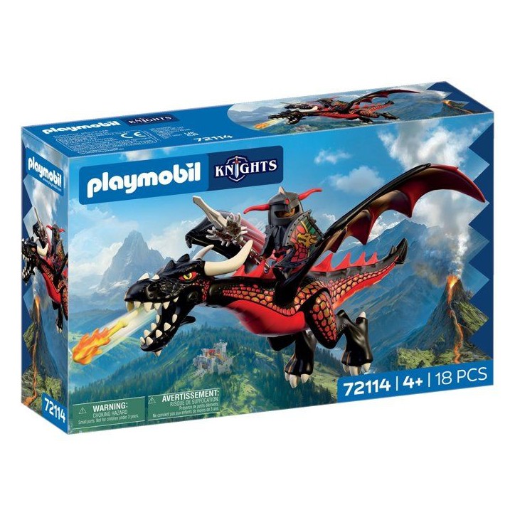 PLAYMOBIL 72114 Dragon noir & chevalier, Adventure les chevaliers, 18 pieces, des 4 ans