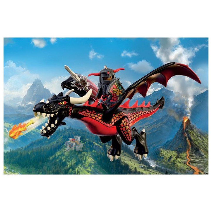 PLAYMOBIL 72114 Dragon noir & chevalier, Adventure les chevaliers, 18 pieces, des 4 ans