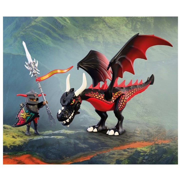 PLAYMOBIL 72114 Dragon noir & chevalier, Adventure les chevaliers, 18 pieces, des 4 ans