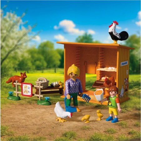 PLAYMOBIL Country 72168 Récolte d'oeufs au poulailler, renard