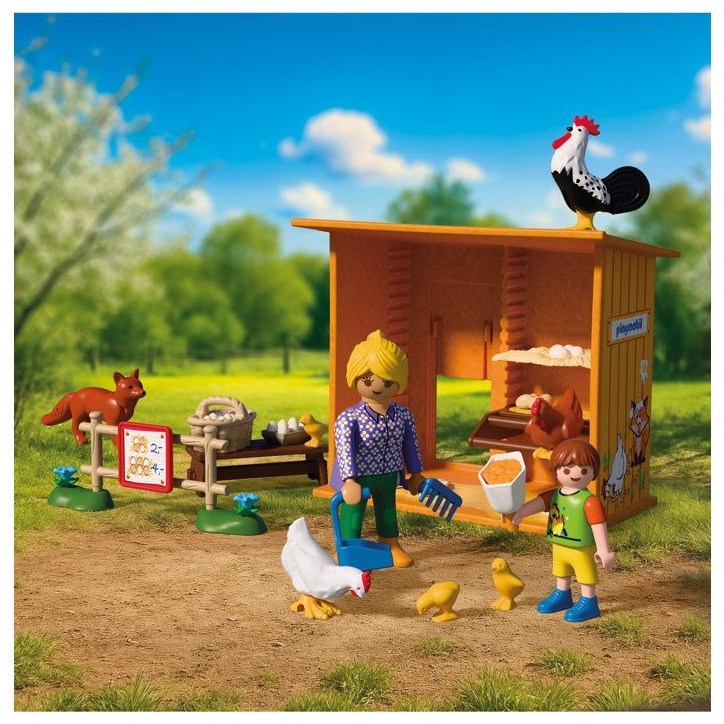 PLAYMOBIL Country 72168 Récolte d'oeufs au poulailler, renard