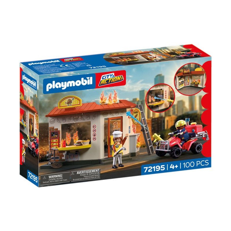 PLAYMOBIL City Action 72195 Restaurant en feu & quad de pompiers