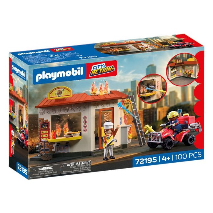 PLAYMOBIL City Action 72195 Restaurant en feu & quad de pompiers