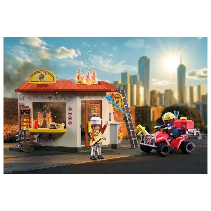 PLAYMOBIL City Action 72195 Restaurant en feu & quad de pompiers