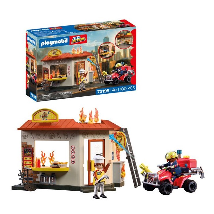 PLAYMOBIL City Action 72195 Restaurant en feu & quad de pompiers