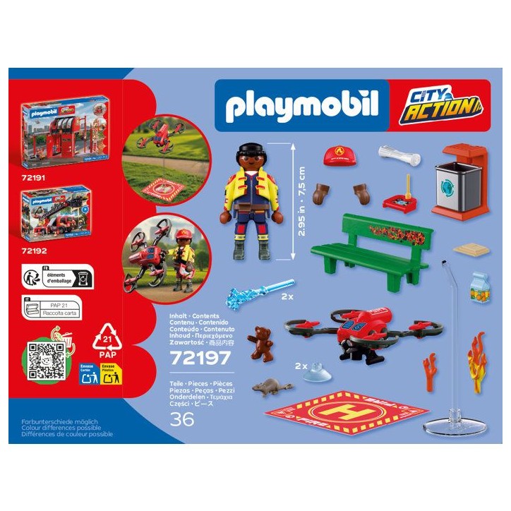 PLAYMOBIL City Action 72197 Drone de pompiers avec fleches d'eau