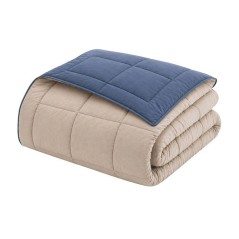 CALGARY - Couette Chaude Microfibre 400gr/m² - Pétrole et Mastic - 140 x 200 cm