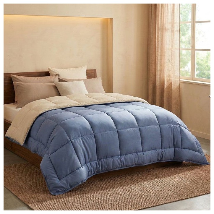 CALGARY - Couette Chaude Microfibre 400gr/m² - Pétrole et Mastic - 140 x 200 cm CALGARY - Couette Chaude Microfibre 400gr/m² - Pétrole et Mastic - 140 x 200 cm