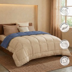 CALGARY - Couette Chaude Microfibre 400gr/m² - Pétrole et Mastic - 1