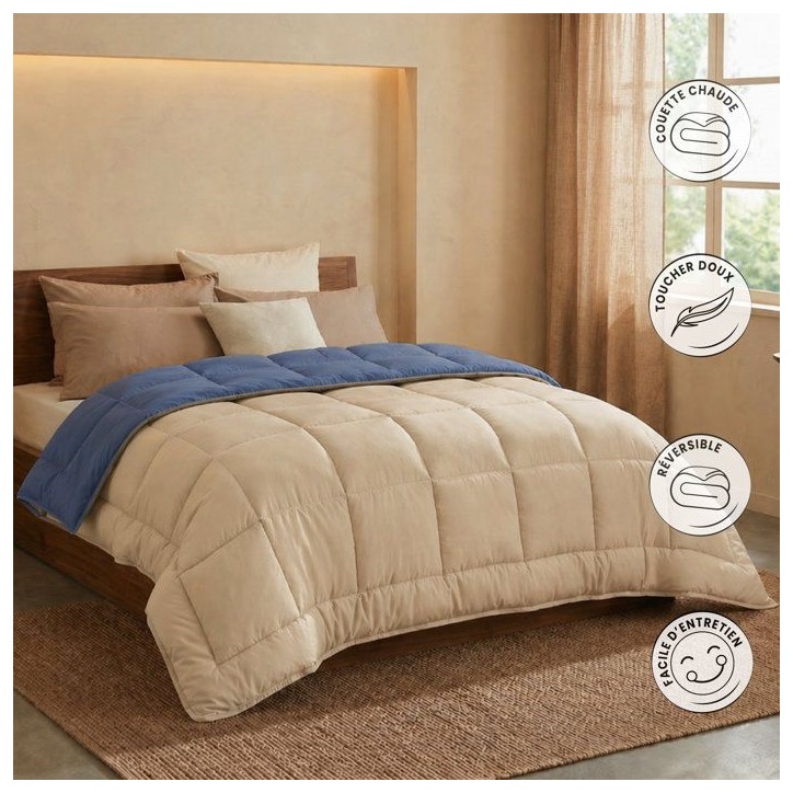CALGARY - Couette Chaude Microfibre 400gr/m² - Pétrole et Mastic - 140 x 200 cm CALGARY - Couette Chaude Microfibre 400gr/m² - Pétrole et Mastic - 140 x 200 cm