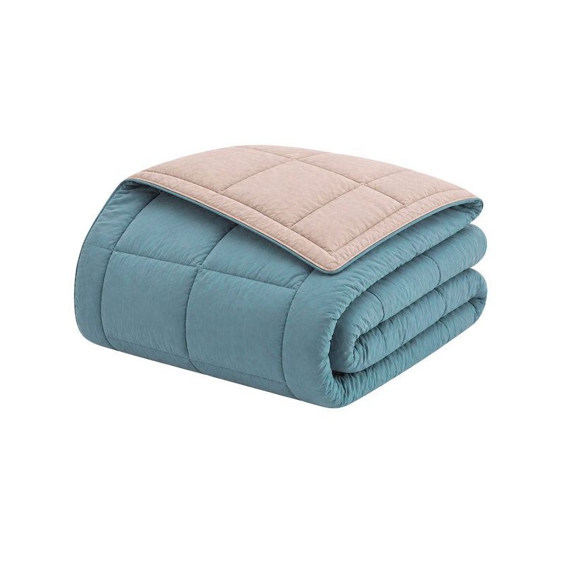 CALGARY - Couette Chaude Microfibre 400gr/m² - Beige Galet & Vert Lac