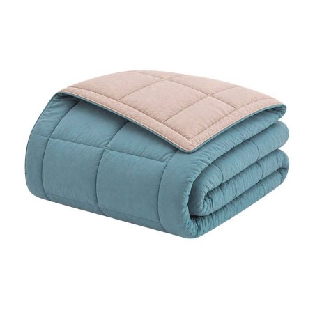 CALGARY - Couette Chaude Microfibre 400gr/m² - Beige Galet & Vert Lac