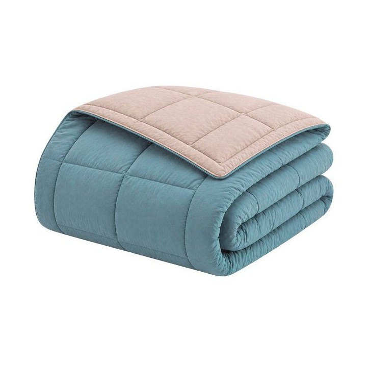 CALGARY - Couette Chaude Microfibre 400gr/m² - Beige Galet & Vert Lac - 220 x 240 cm
