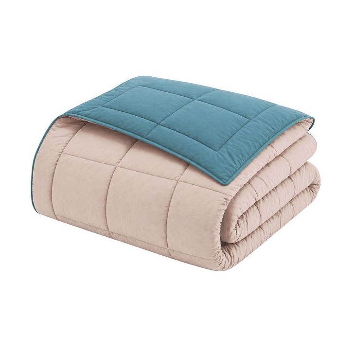 CALGARY - Couette Chaude Microfibre 400gr/m² - Beige Galet & Vert Lac - 220 x 240 cm