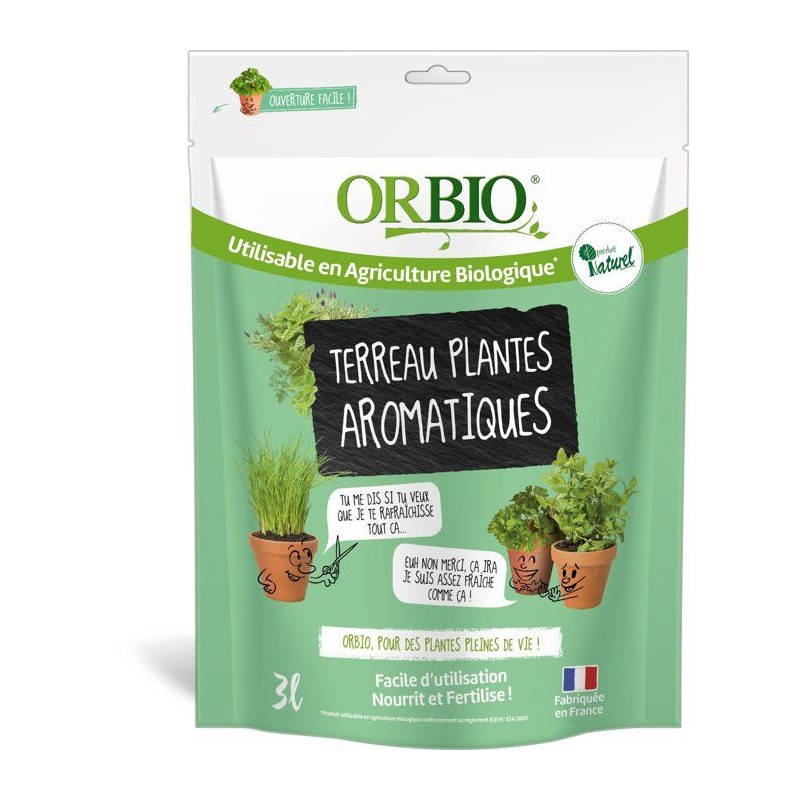 Terreau plantes aromatiques - ORBIO - 3 L - Substrat spécifique aroma