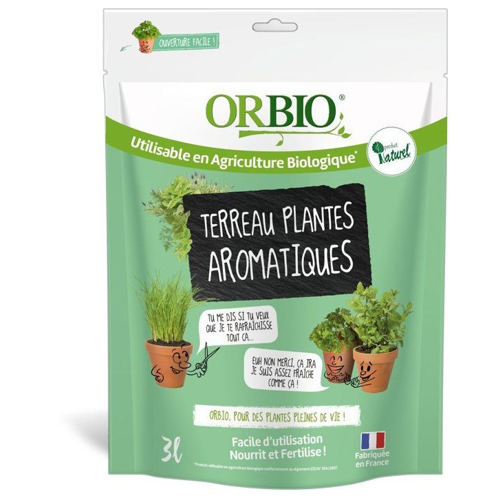 Terreau plantes aromatiques - ORBIO - 3 L - Substrat spécifique aromatiques - Drainage optimisé Terreau plantes aromatiques - ORBIO - 3 L - Substrat spécifique aromatiques - Drainage optimisé