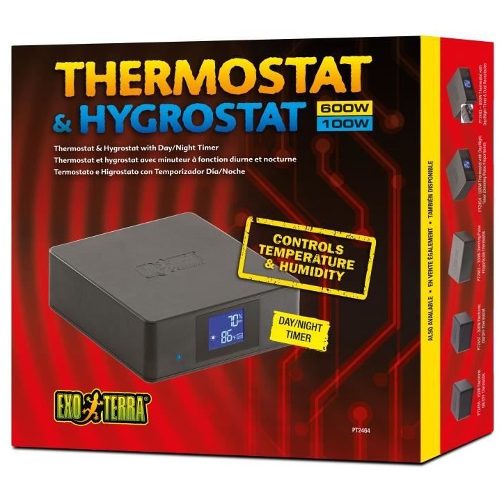 Thermostat et hygrostat pour terrarium - EXO TERRA - Avec minuteur - Fonction diurne et nocturne - 600W
