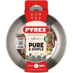 Poele - PYREX - Infinity - 28 cm - Inox - Poignée amovible - Sans poi
