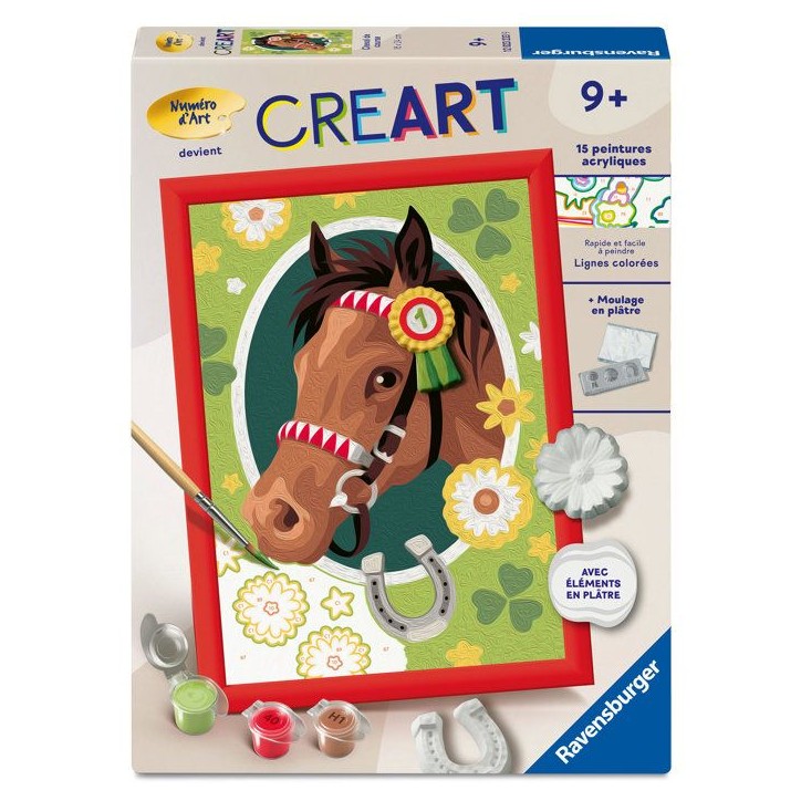 Ravensburger – CreArt Kids 18x24cm – Numéro d'Art – Cheval de course – Edition plâtre–Kit de peinture par numéros Ravensburger – CreArt Kids 18x24cm – Numéro d'Art – Cheval de course – Edition plâtre–Kit de peinture par numéros