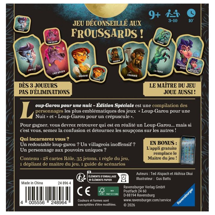 Ravensburger-Loup-Garou pour une Nuit Édition spéciale-Best-of Loup-Garou-Jeu d'Ambiance-des 9 Ans-Appli gratuite-Mixte-24896 Ravensburger-Loup-Garou pour une Nuit Édition spéciale-Best-of Loup-Garou-Jeu d'Ambiance-des 9 Ans-Appli gratuite-Mixte-24896