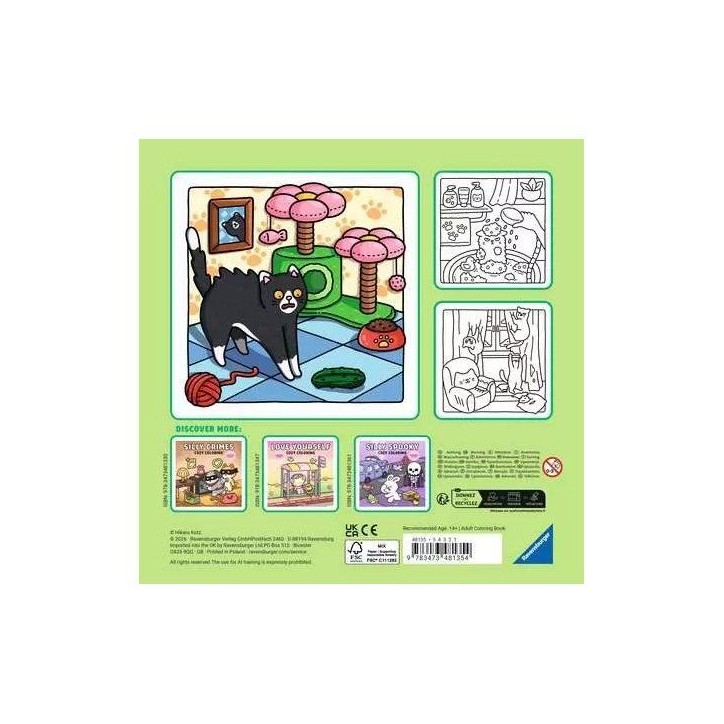 Ravensburger – Cozy coloring – Naughty cats – Coloriage adulte – Activité détente et créative – 48135