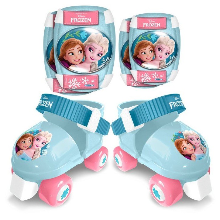 Set patins a roulettes et protections - LA REINE DES NEIGE - RN246035 - Avec coudieres et genouilleres - Bleu