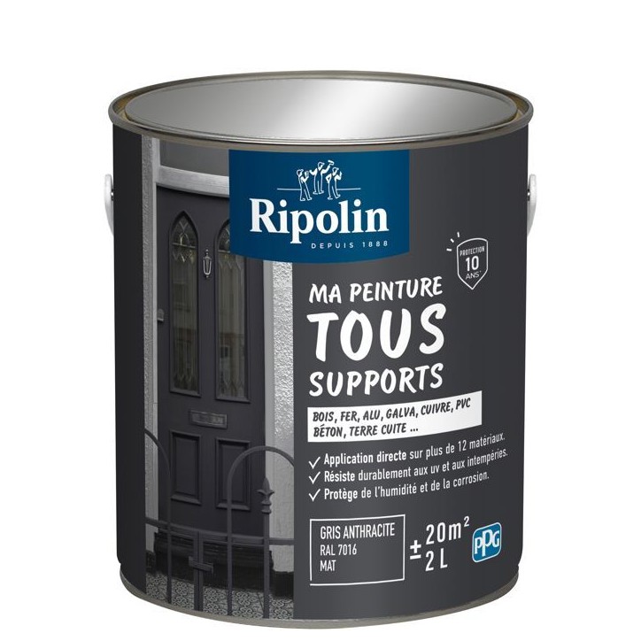 Peinture multi-supports - Gris anthracite - RAL 7016 - Mat - Ripolin - 2L Peinture multi-supports - Gris anthracite - RAL 7016 - Mat - Ripolin - 2L