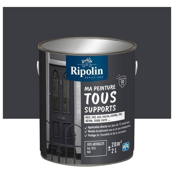 Peinture multi-supports - Gris anthracite - RAL 7016 - Mat - Ripolin - 2L Peinture multi-supports - Gris anthracite - RAL 7016 - Mat - Ripolin - 2L