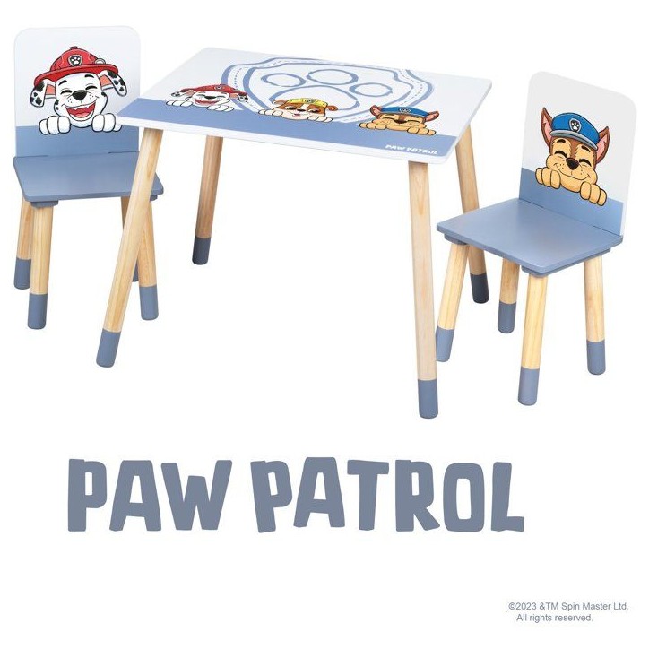 Set table et 2 chaises pour enfant - ROBA - Pat'Patrouille - Pieds en bois massif - Blanc / Ciel / Naturel Set table et 2 chaises pour enfant - ROBA - Pat'Patrouille - Pieds en bois massif - Blanc / Ciel / Naturel