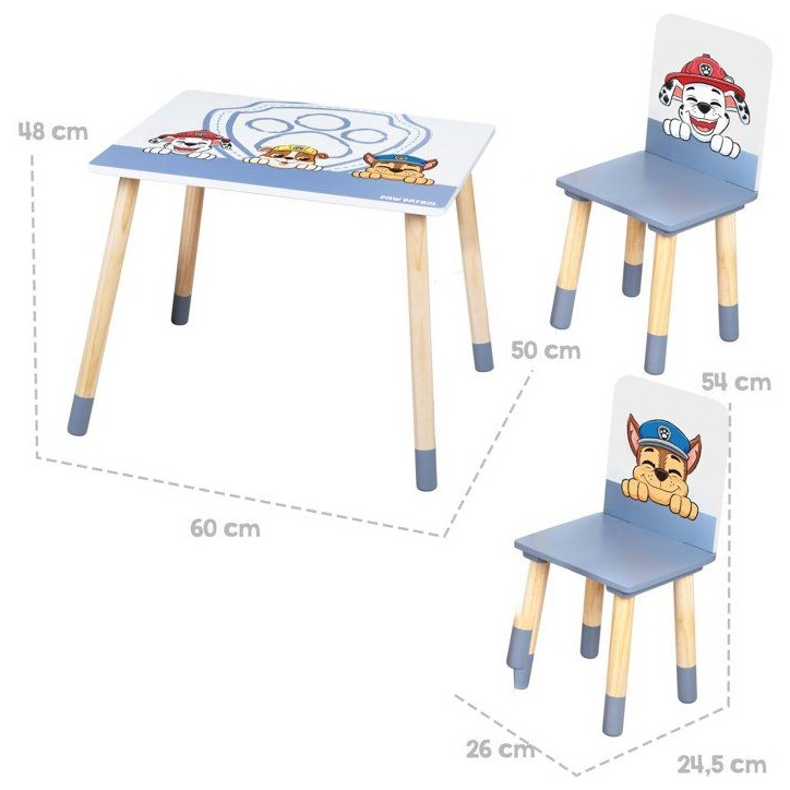 Set table et 2 chaises pour enfant - ROBA - Pat'Patrouille - Pieds en bois massif - Blanc / Ciel / Naturel Set table et 2 chaises pour enfant - ROBA - Pat'Patrouille - Pieds en bois massif - Blanc / Ciel / Naturel