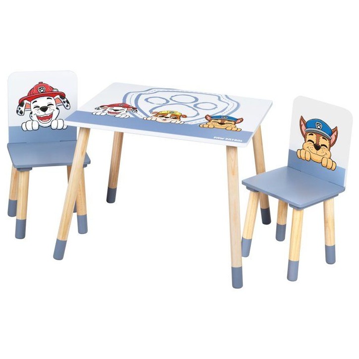 Set table et 2 chaises pour enfant - ROBA - Pat'Patrouille - Pieds en bois massif - Blanc / Ciel / Naturel Set table et 2 chaises pour enfant - ROBA - Pat'Patrouille - Pieds en bois massif - Blanc / Ciel / Naturel