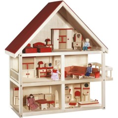 Maison de poupée en bois - ROBA - 3 étages avec 21 pieces de mobilie