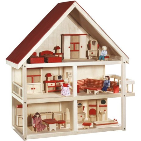Maison de poupée en bois - ROBA - 3 étages avec 21 pieces de mobilie