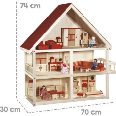Maison de poupée en bois - ROBA - 3 étages avec 21 pieces de mobilie