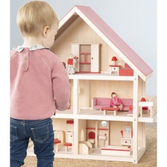 Maison de poupée en bois - ROBA - 3 étages avec 21 pieces de mobilie