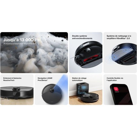 Robot aspirateur laveur - ROBOROCK Q10 Max+ Black - Autonomie longue durée - Aspiration 13 000 Pa - Station automatique
