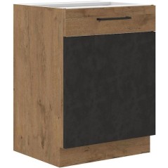 Meuble bas ROCK - Mélaminé décor chene lancelot et gris matera - 1