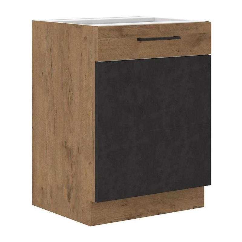 Meuble bas ROCK - Mélaminé décor chene lancelot et gris matera - 1