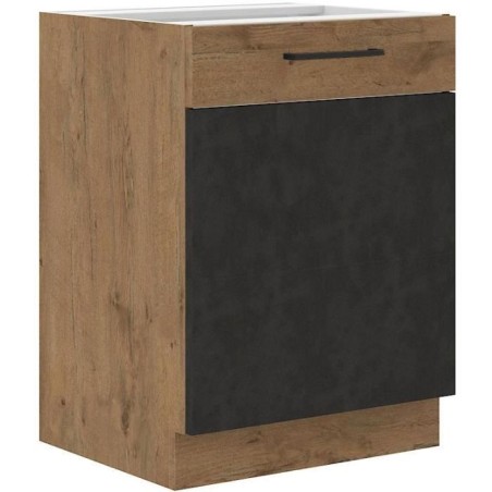 Meuble bas ROCK - Mélaminé décor chene lancelot et gris matera - 1