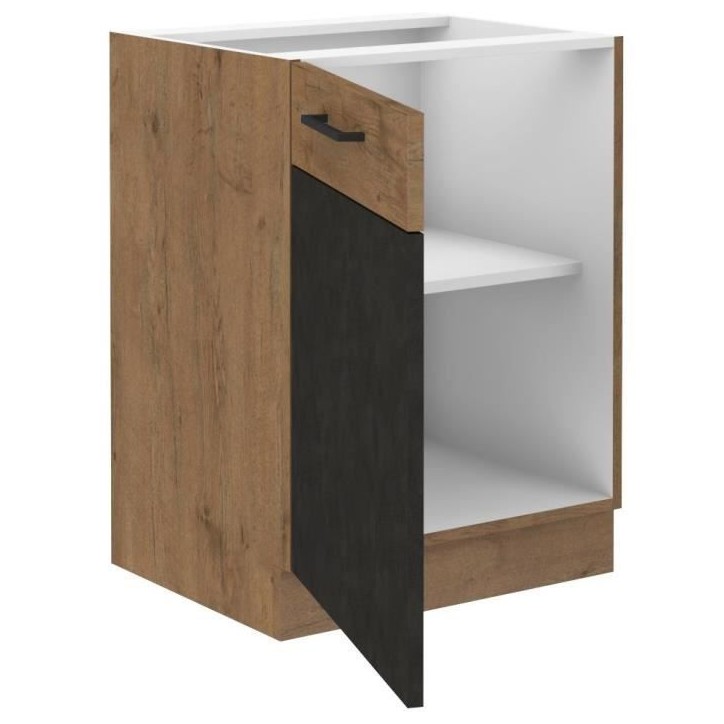 Meuble bas ROCK - Mélaminé décor chene lancelot et gris matera - 1 porte - L60 x H82 cm
