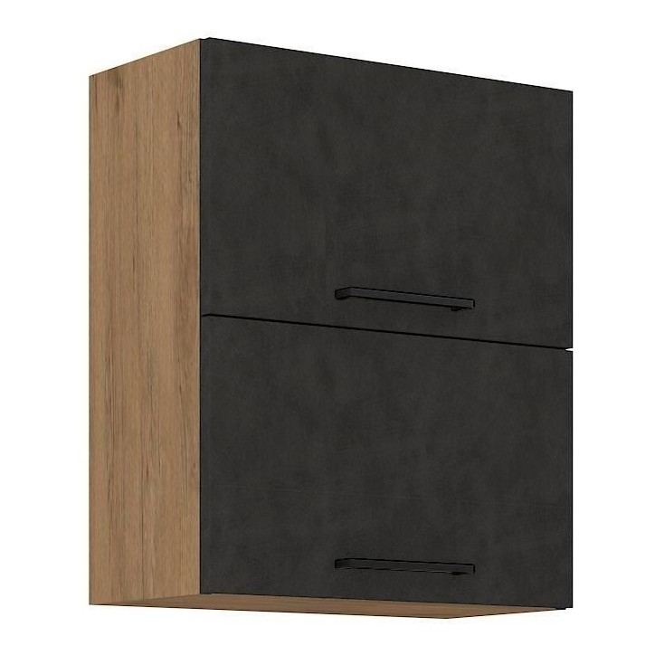 Meuble haut ROCK - Mélaminé décor chene lancelot et gris matera - 1 porte - L60 x H72 cm
